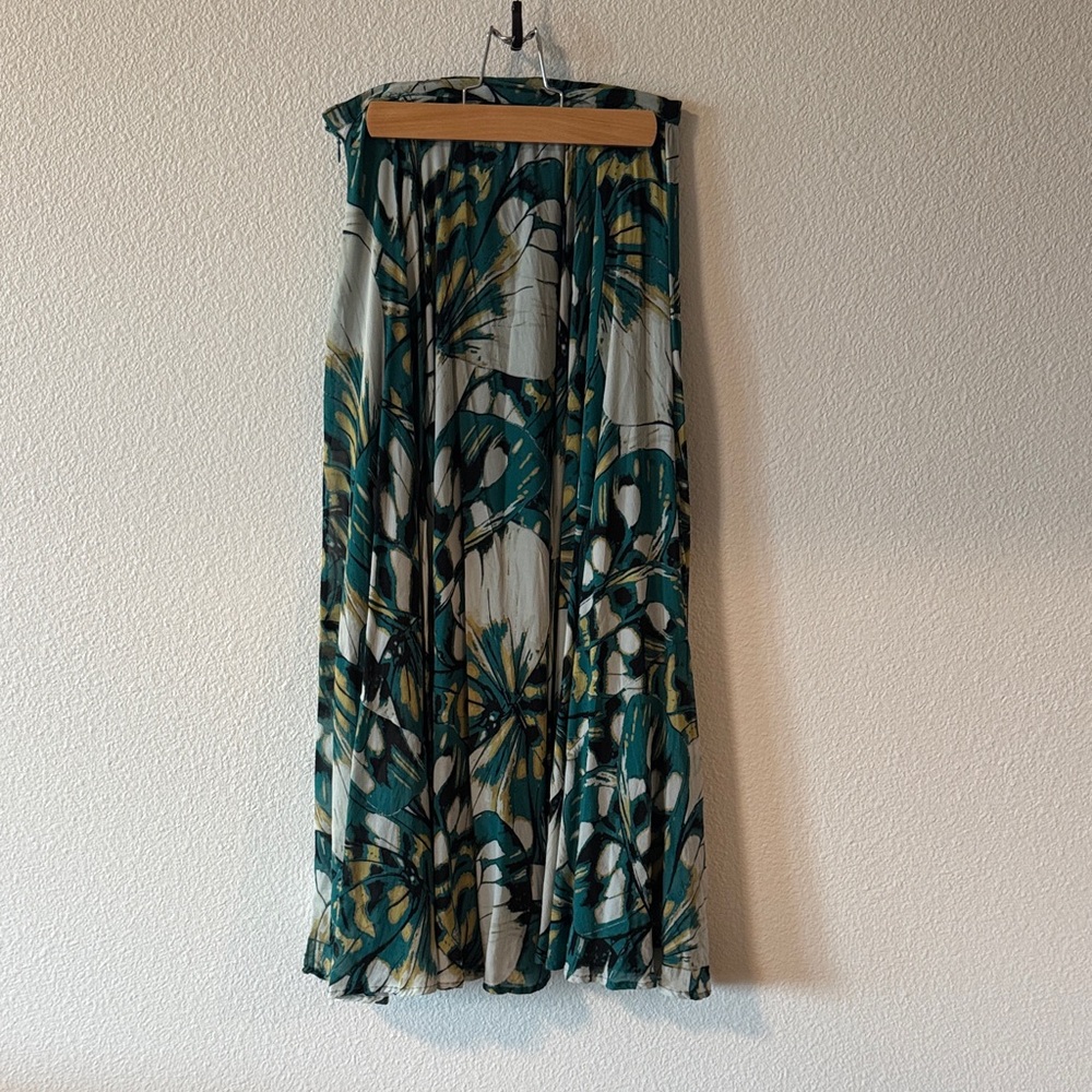 Anthropologie Green and Cream Maxi Skirt